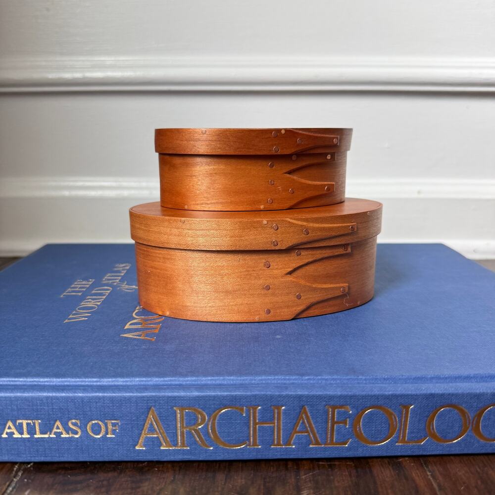 Vintage Shaker Bentwood Nesting Boxes Set 2 Oval Cherry Wood Signed Handmade